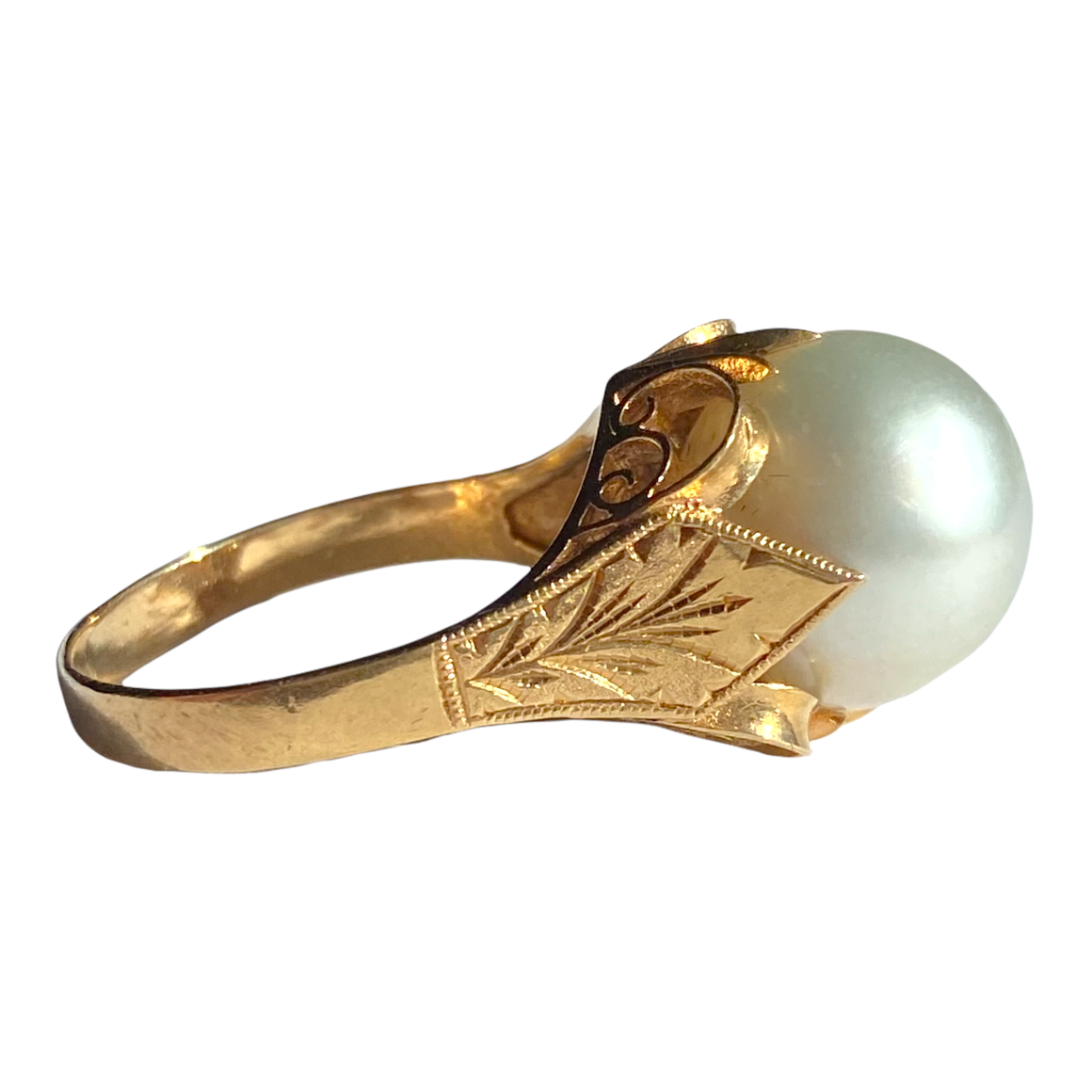 Estate 18K Yellow Gold GIA Certified 12mm Cultured South Sea Pearl Ring