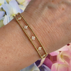 14K Yellow Gold Diamond Florets Flexible Cuff Bangle Bracelet