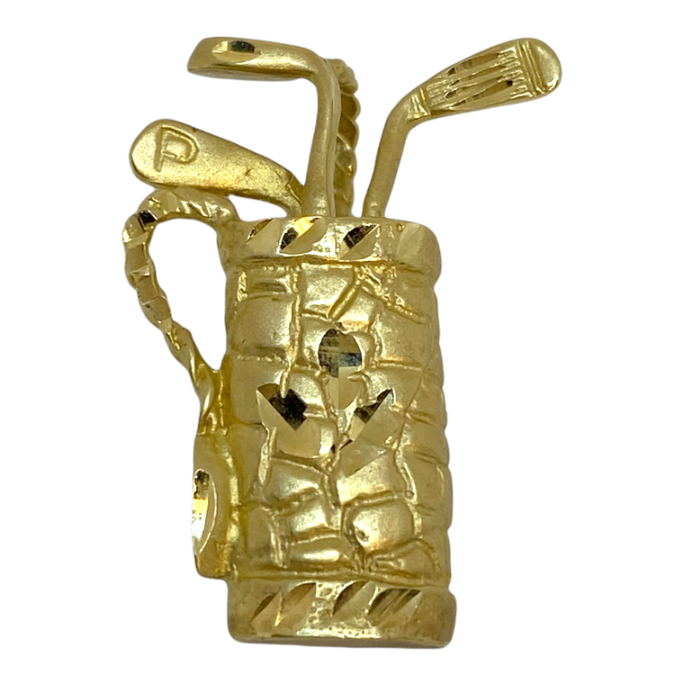 Vintage 14K Yellow Gold Golf Bag and Clubs Pendant