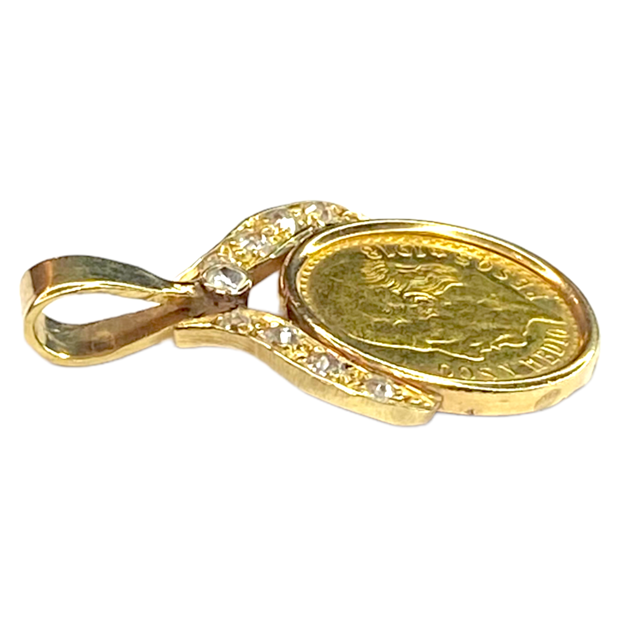 Vintage 2 1/2 Pesos Gold Coin and Diamond Pendant