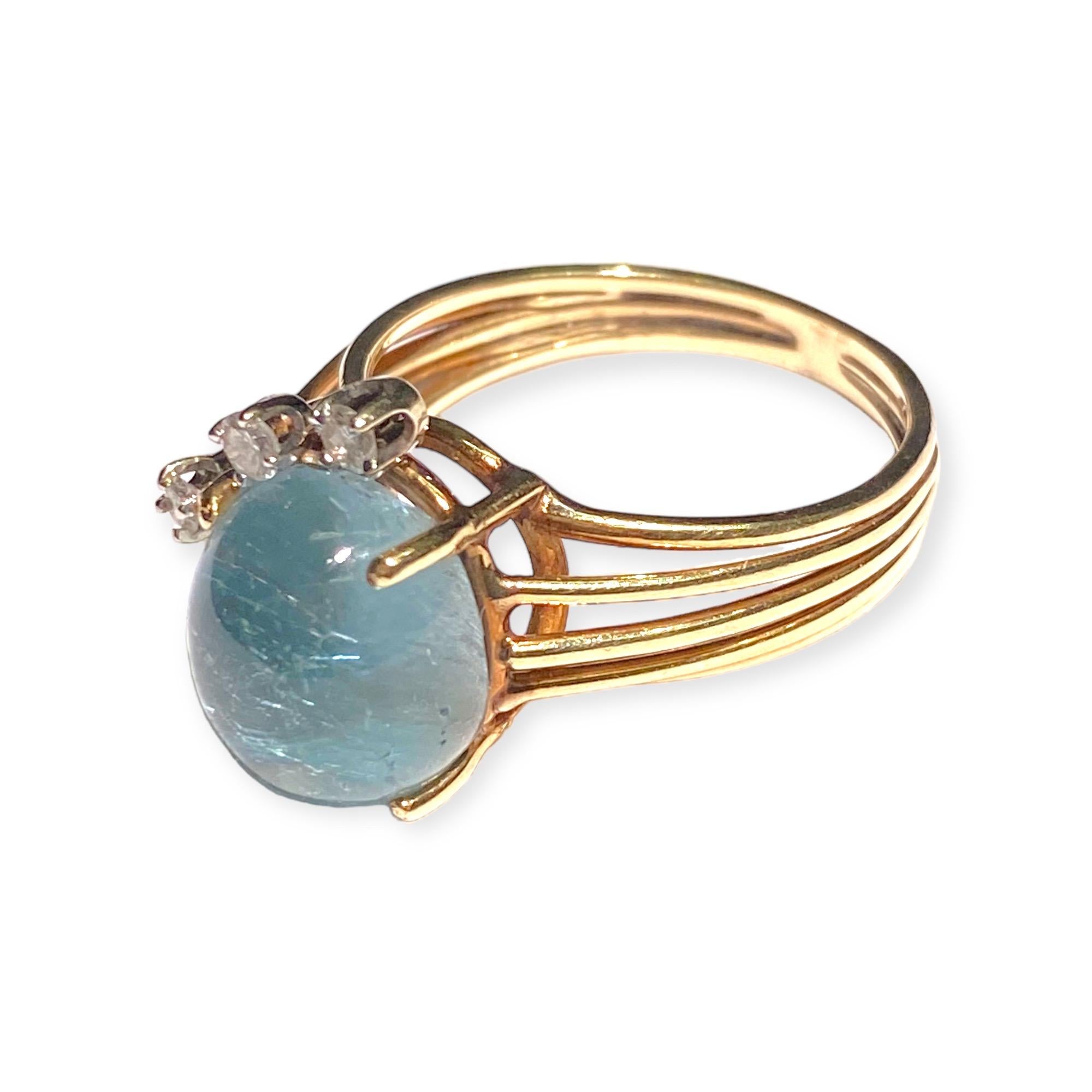 Vintage 14K Gold Aquamarine and Diamond Ring