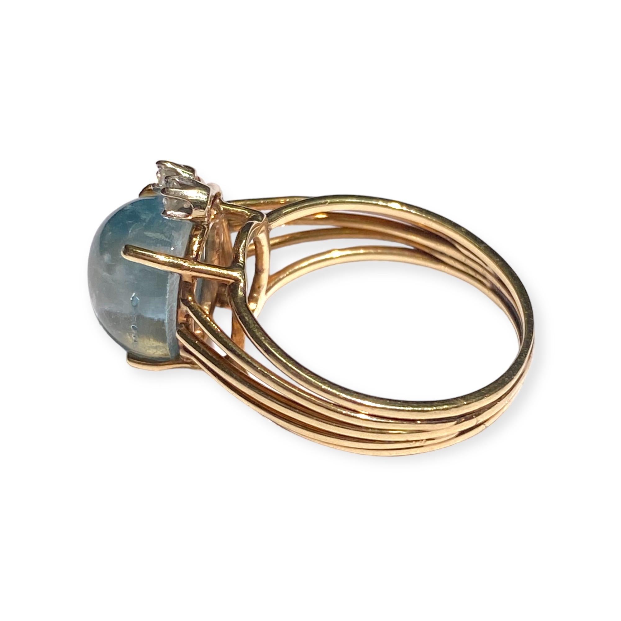 Vintage 14K Gold Aquamarine and Diamond Ring