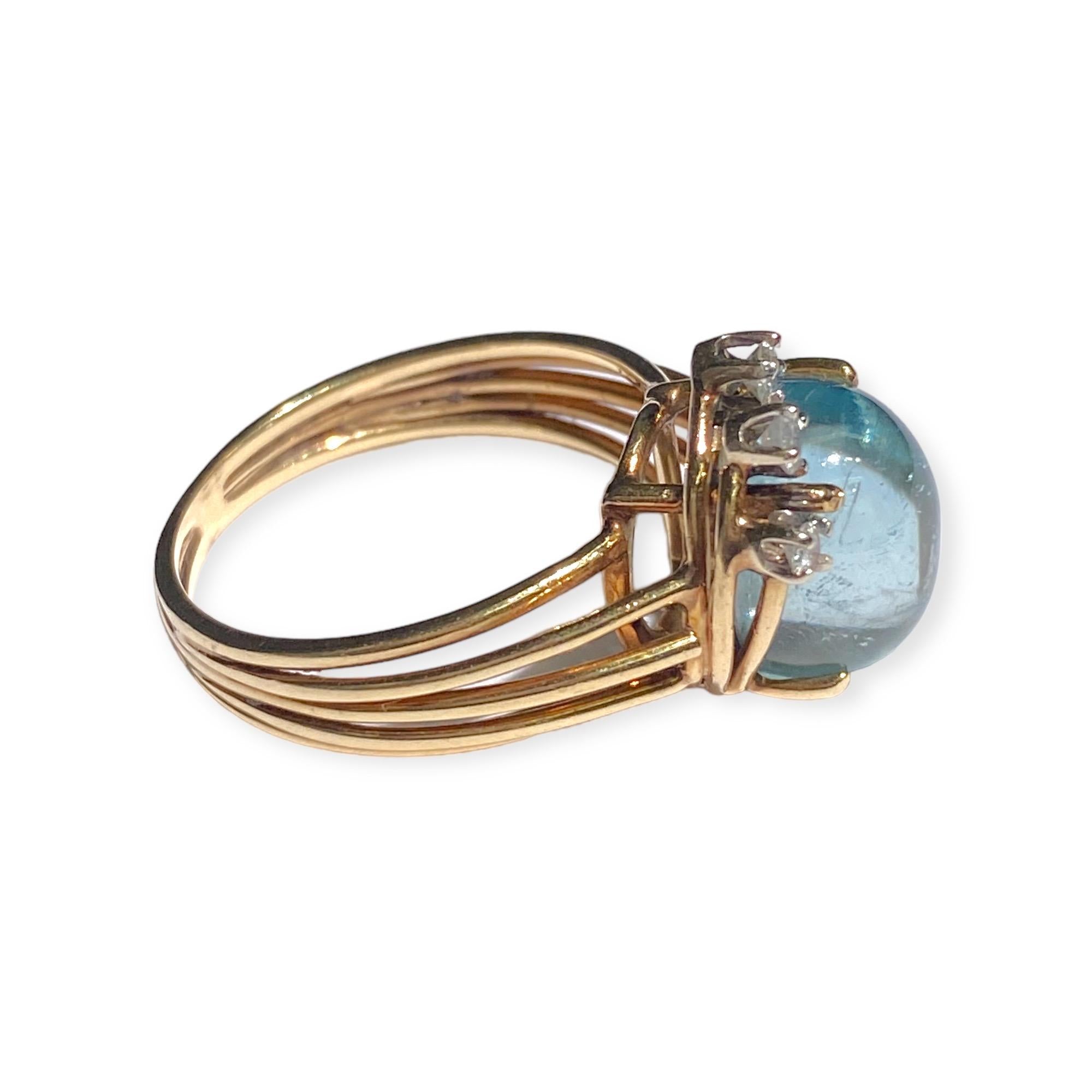 Vintage 14K Gold Aquamarine and Diamond Ring