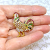 Vintage 18K Gold Multi Gemstone Rooster Brooch