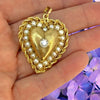 Vintage 14K Yellow Gold and Pearl Large Heart Shape Locket Pendant