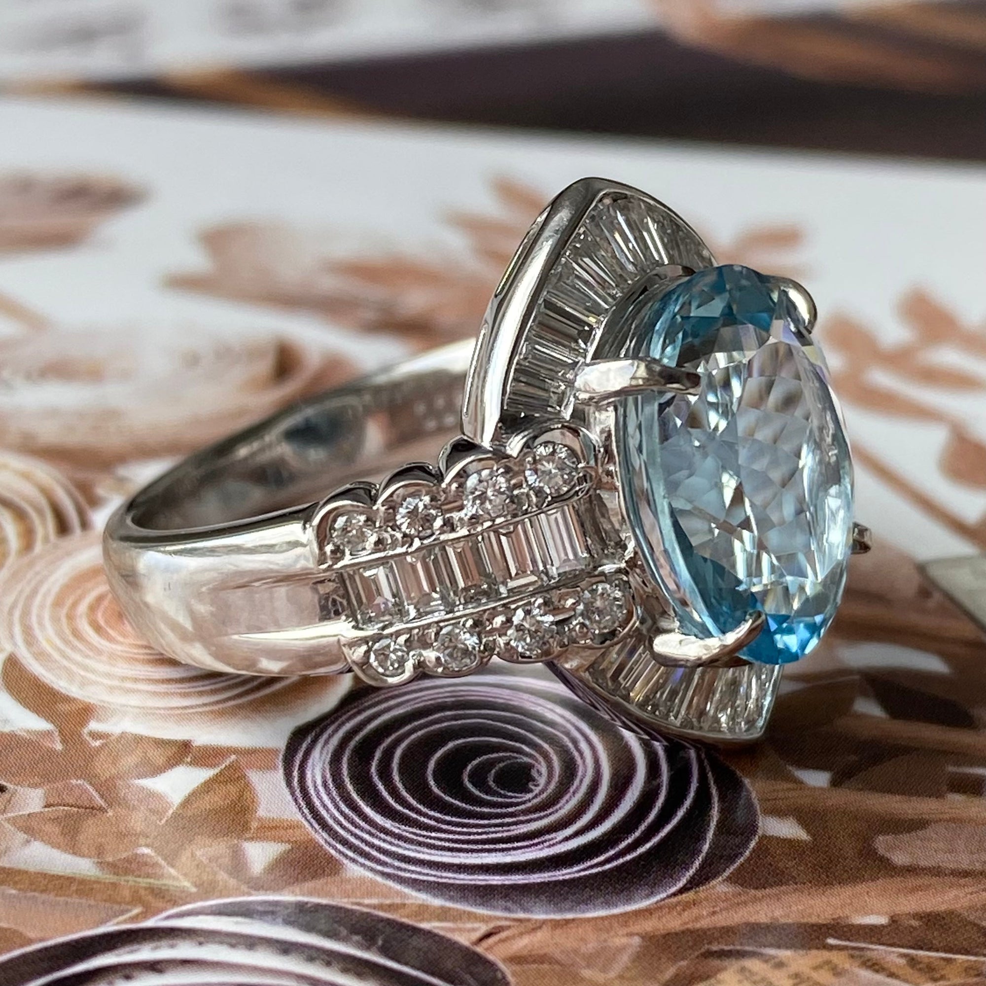 Vintage Platinum Aquamarine Diamond Ring HIGH KARAT LLC