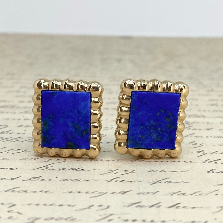 Vintage 14K Yellow Gold Lapis Lazuli Earrings