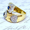Vintage 18K Gold Sapphire and Diamond Hearts Ring