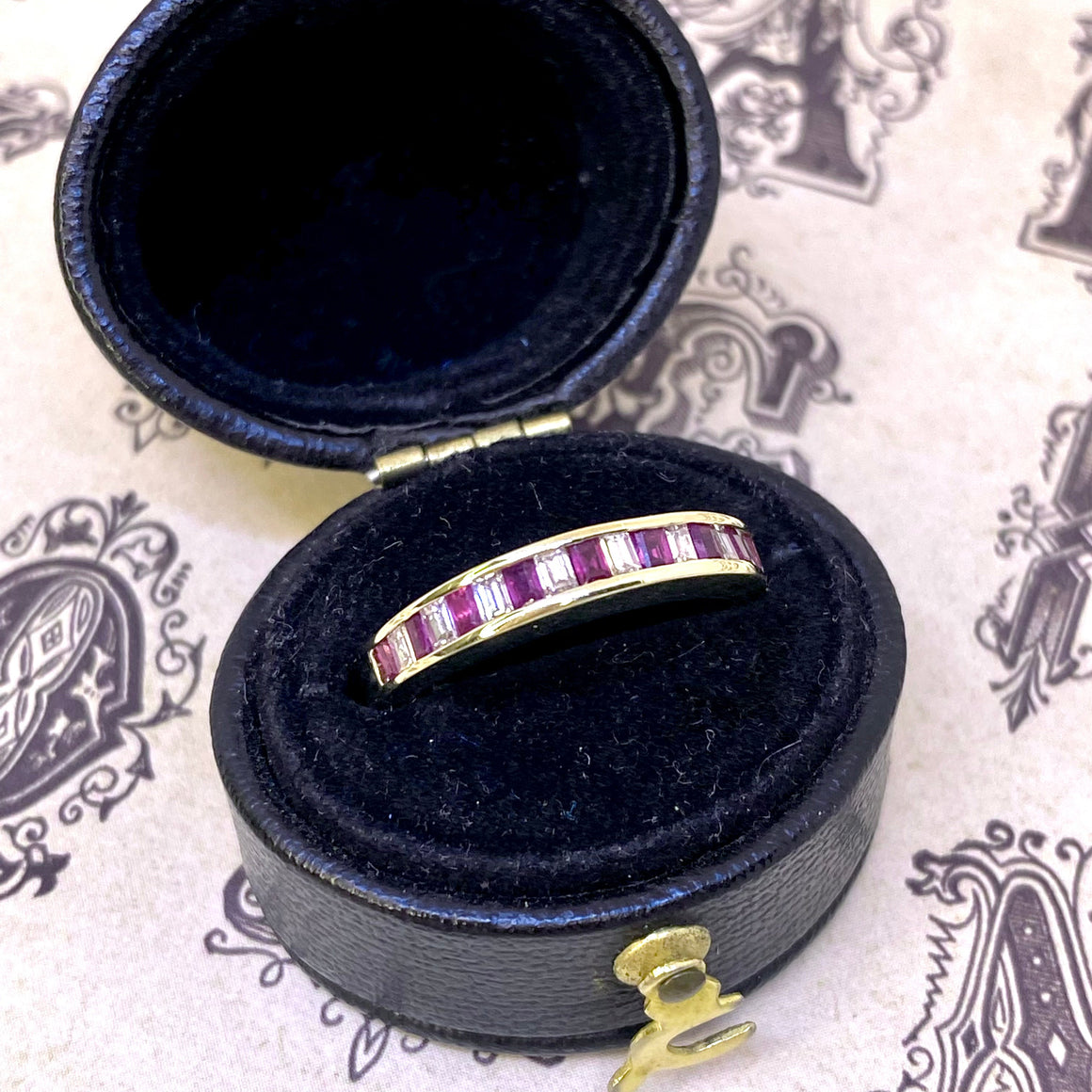 Vintage 14K Yellow Gold Ruby and Diamond Band Ring