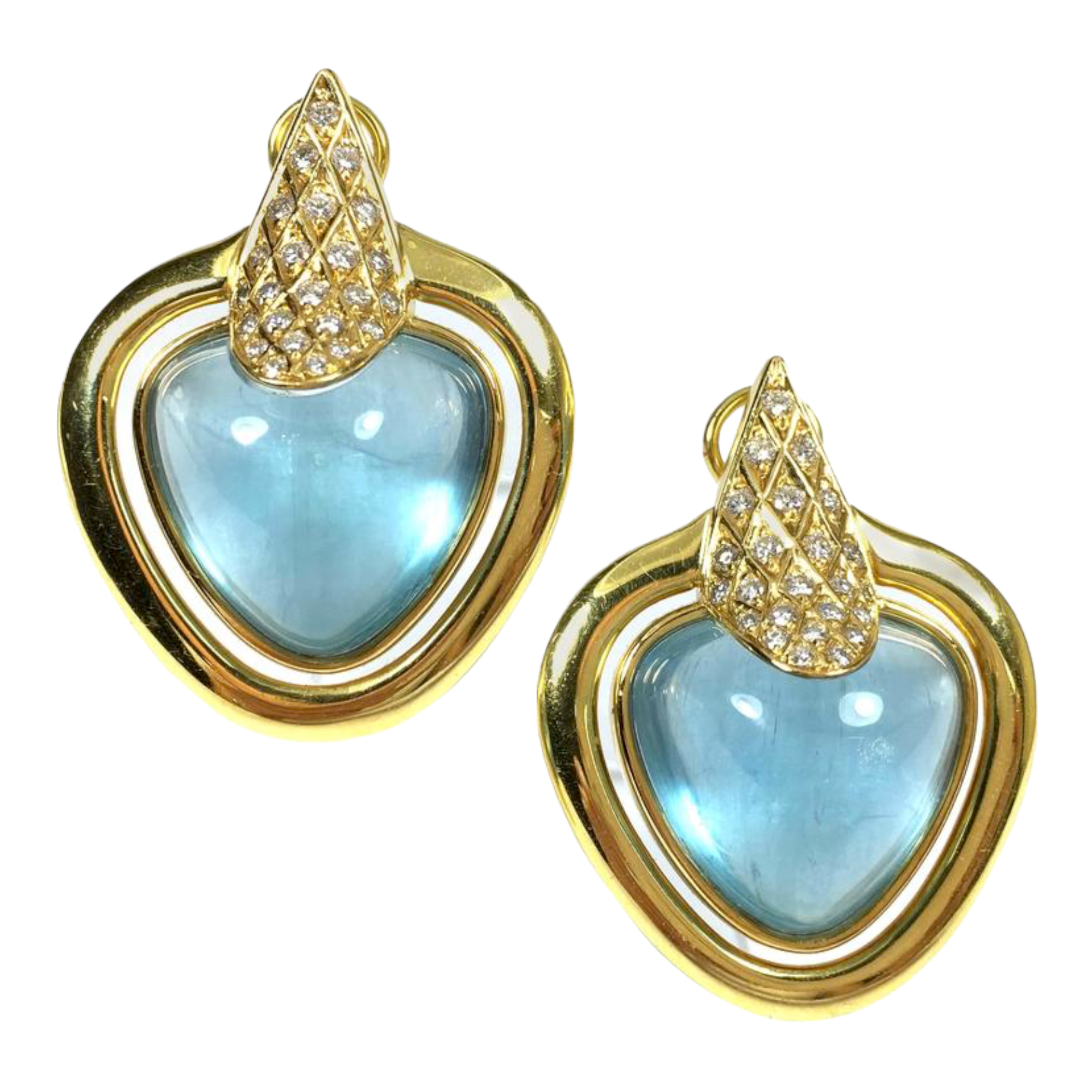Vintage 18K Gold 50 Carats of Aquamarine and Diamond Earrings