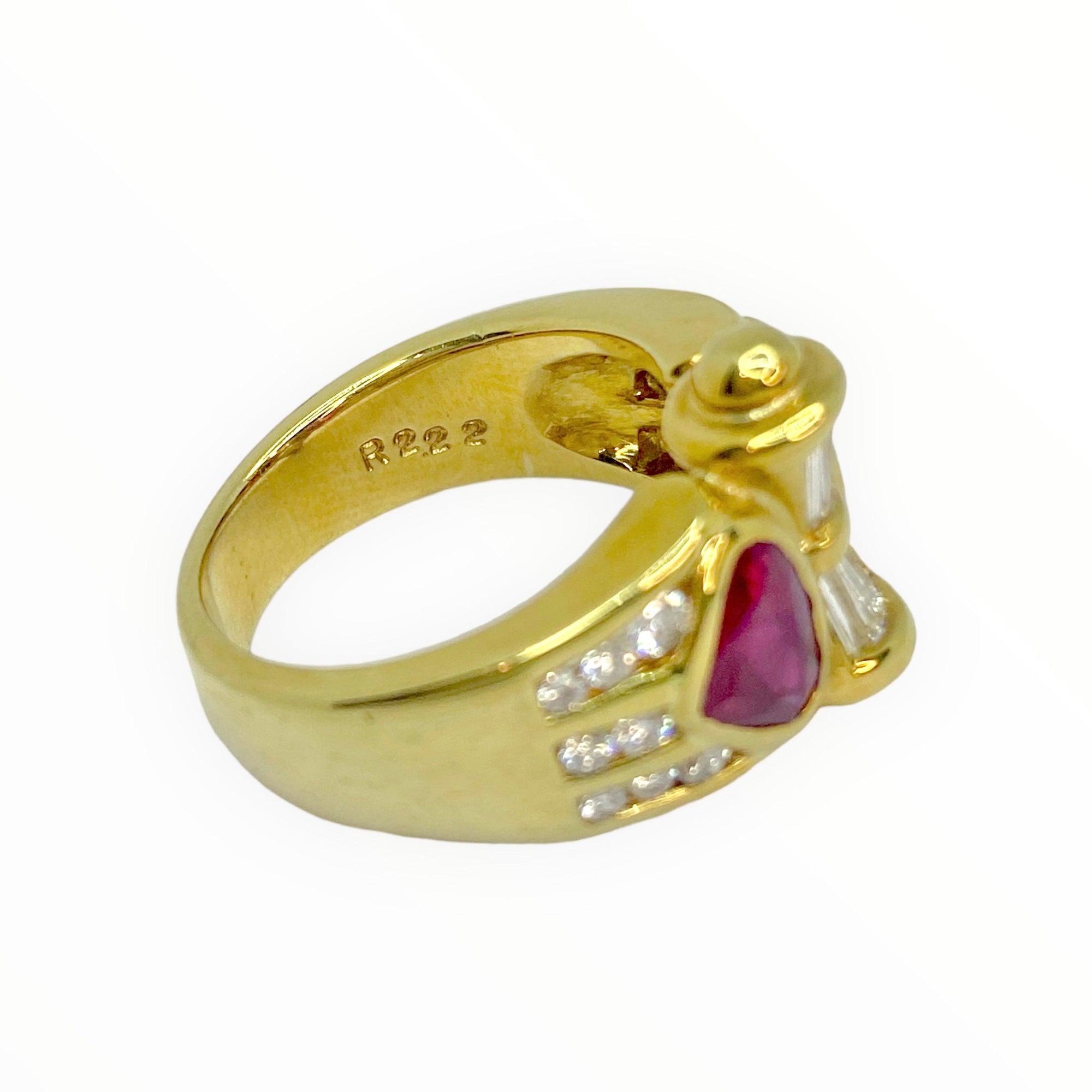 Vintage 18K Yellow Gold Ruby and Diamond Ring