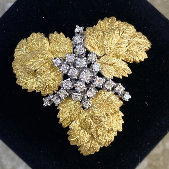 Vintage 18K Gold Diamond Pendant Brooch