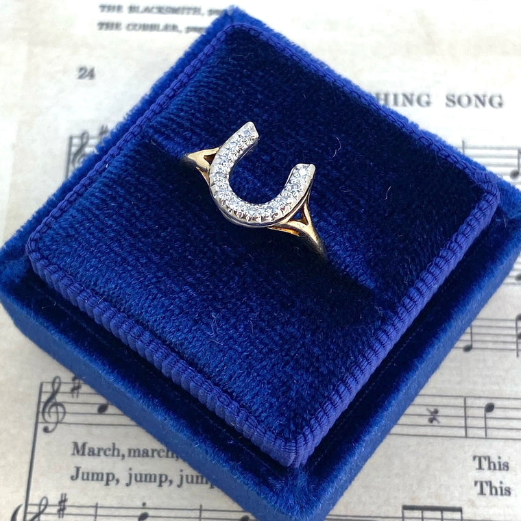 Vintage 14K Gold Small Diamond Horseshoe Ring
