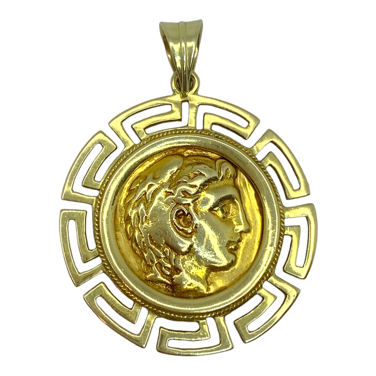 Vintage 14K Yellow Gold Alexander the Great Greek Coin Style Pendant
