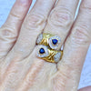 Vintage 18K Gold Sapphire and Diamond Hearts Ring