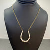 Vintage 14K Yellow Gold Pearl Horseshoe Paperclip Chain Necklace