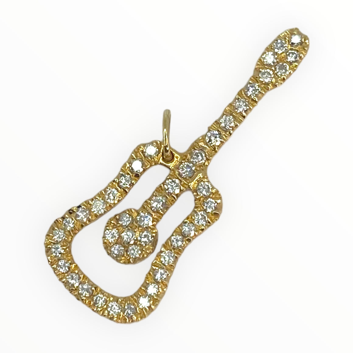 Vintage 18K Yellow Gold Diamond Set Guitar Pendant