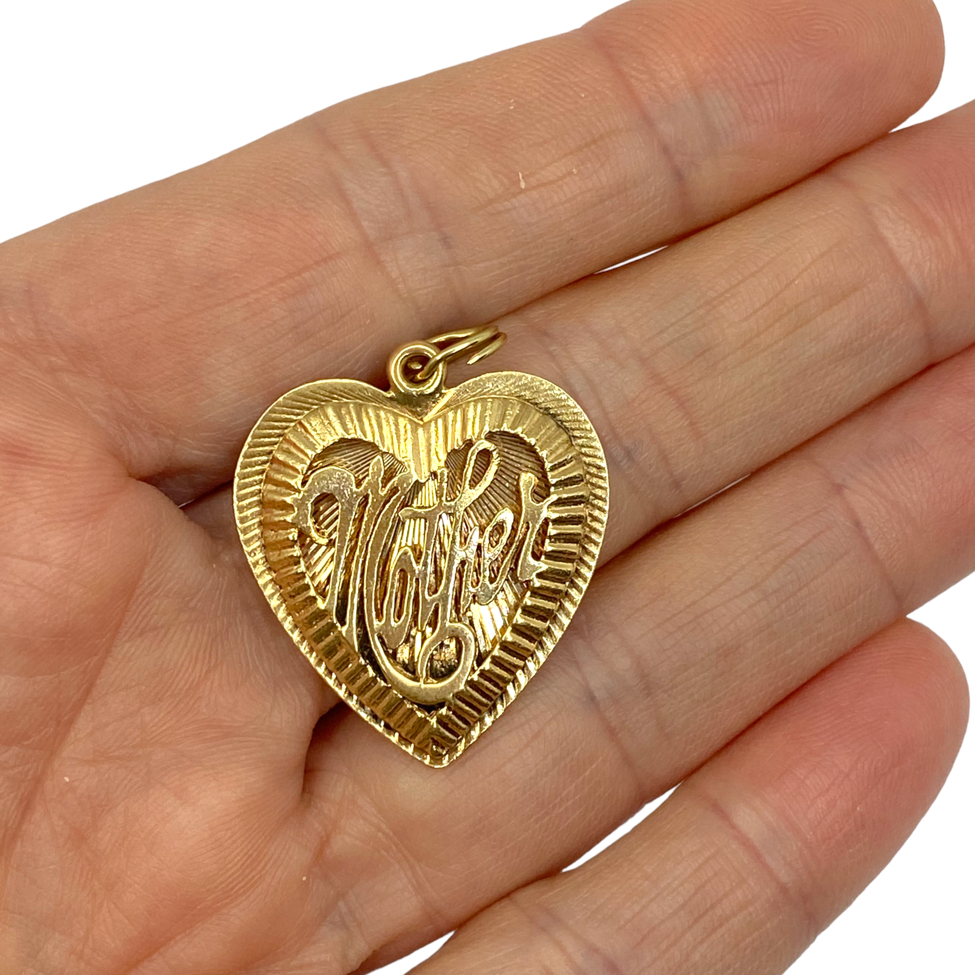 Vintage 14K Yellow Gold Mother Heart Charm Pendant
