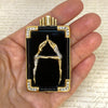 Erte' "A" from the Alphabet Collection Black Onyx & Diamond 14K Gold Pin
