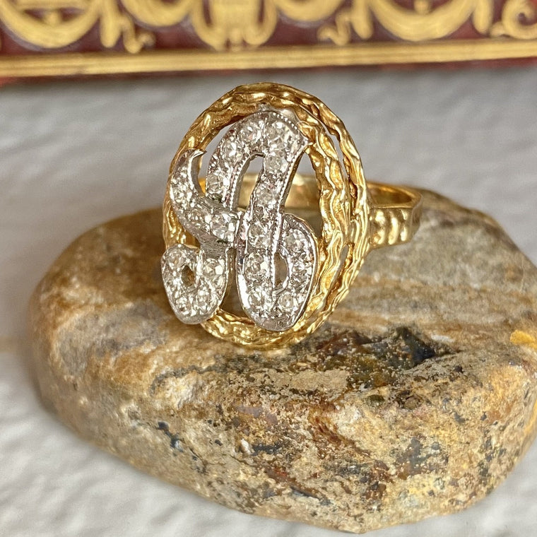 Vintage 14K Gold Diamond Initial "A" Ring