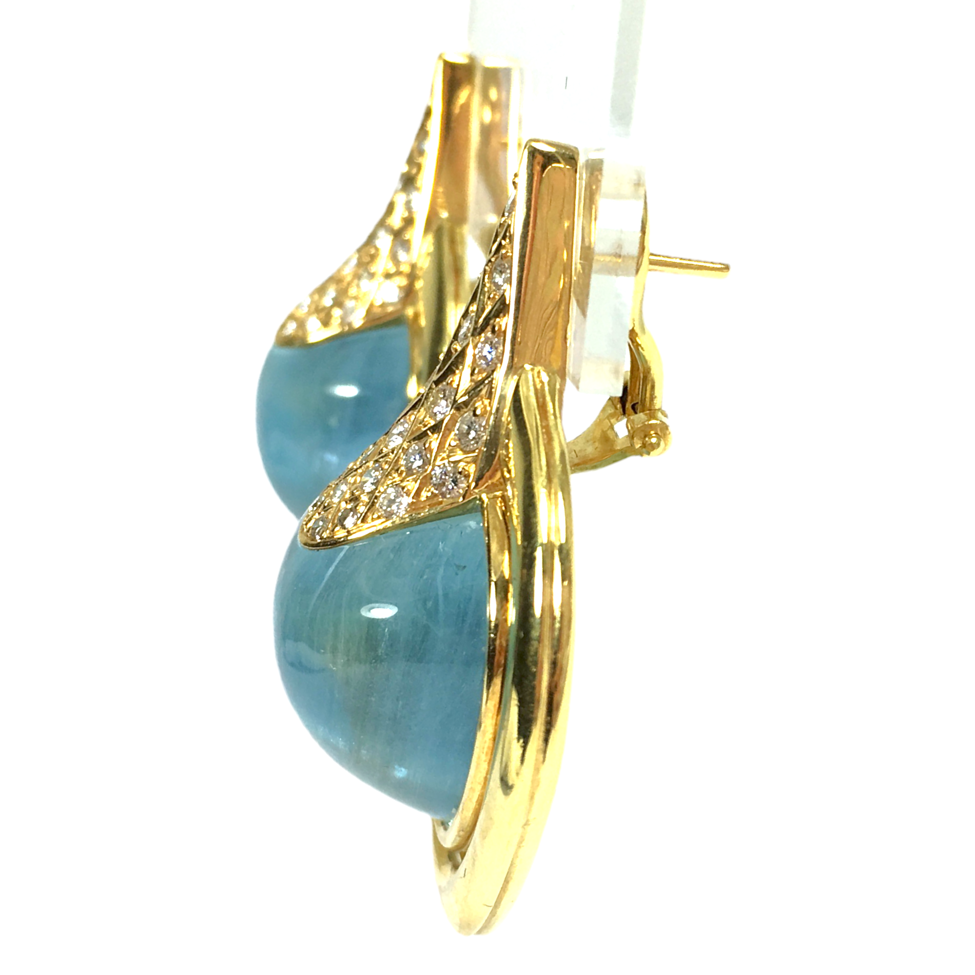 Vintage 18K Gold 50 Carats of Aquamarine and Diamond Earrings
