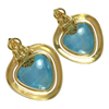 Vintage 18K Gold 50 Carats of Aquamarine and Diamond Earrings