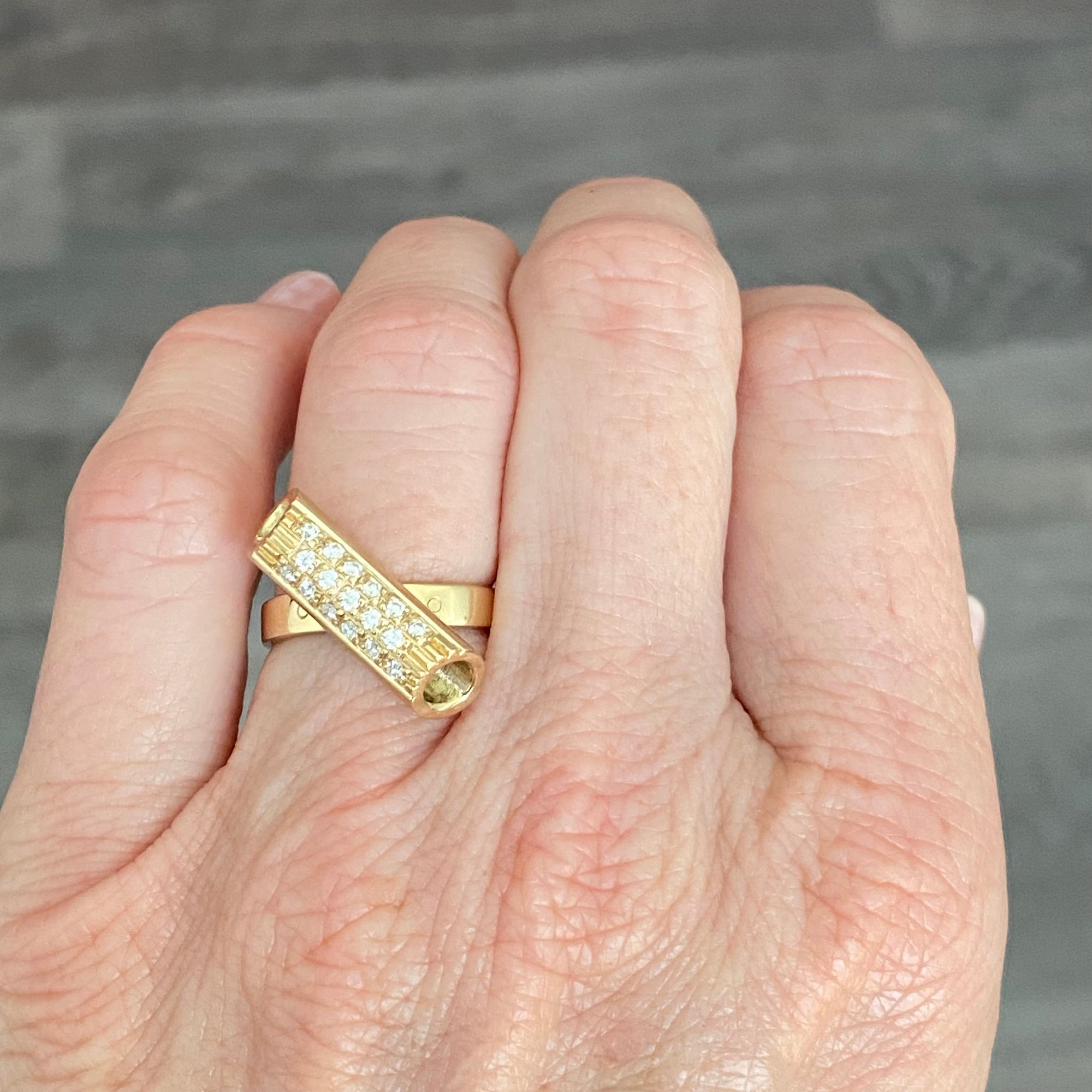 Vintage 14K Gold Diamond Set Tube Ring