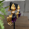 Vintage 18K Gold Carved Amethyst Citrine and Diamond Earrings