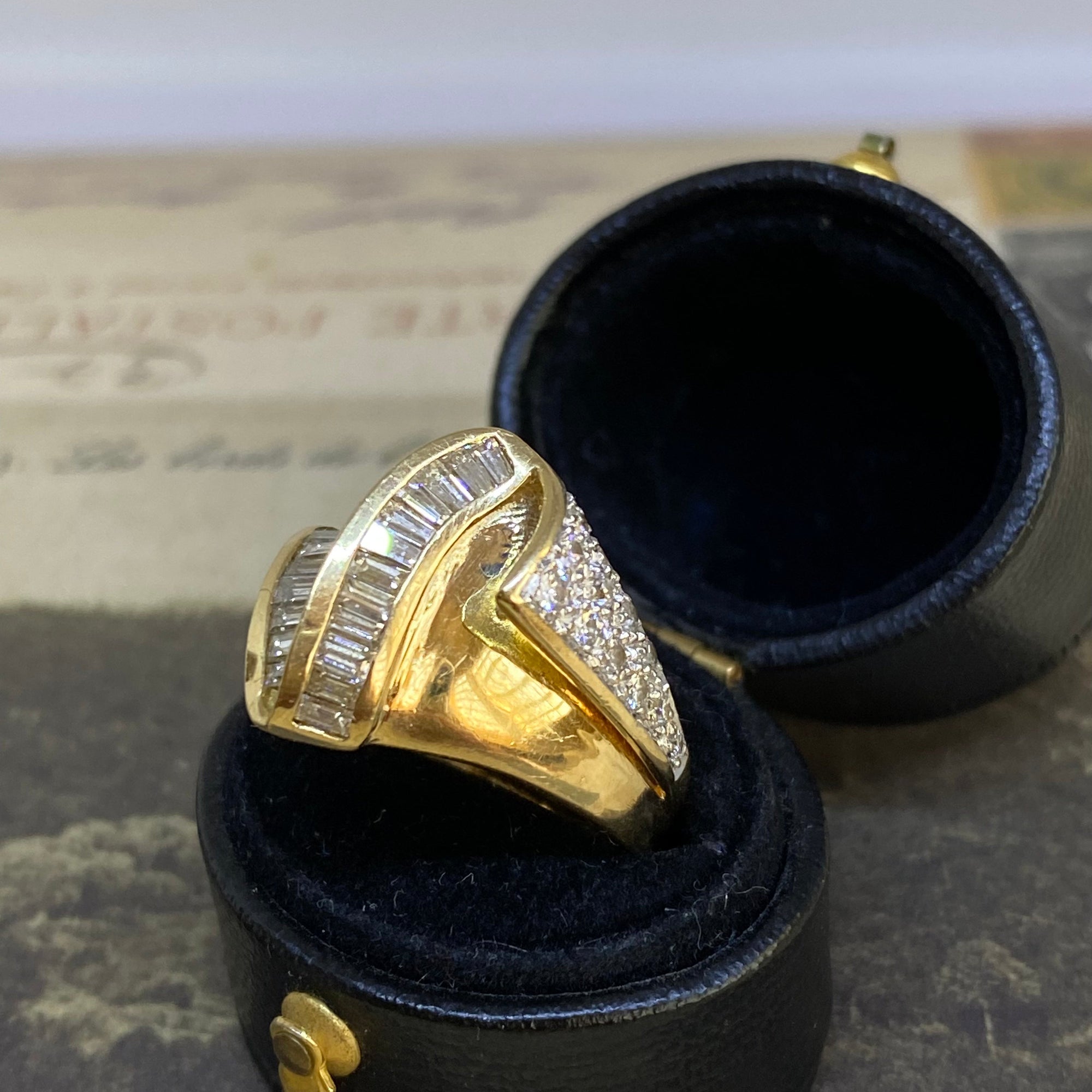 Vintage 14K Yellow Gold Diamond Ribbon Ring