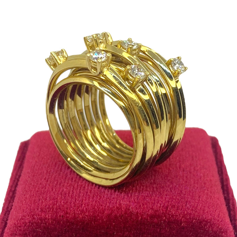 MONTIEL Spain 18K Yellow Gold Wide Multi Band Diamond Ring