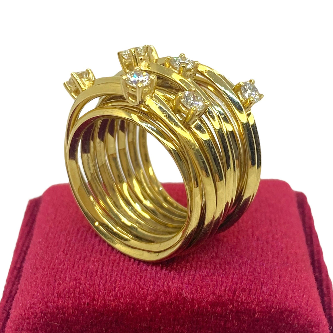 MONTIEL Spain 18K Yellow Gold Wide Multi Band Diamond Ring