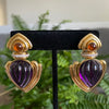Vintage 18K Gold Carved Amethyst Citrine and Diamond Earrings