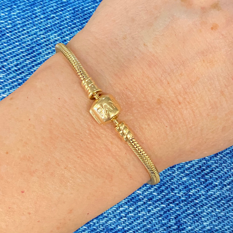 Pandora 14K Yellow Gold Moments Snake Chain Charm Bracelet