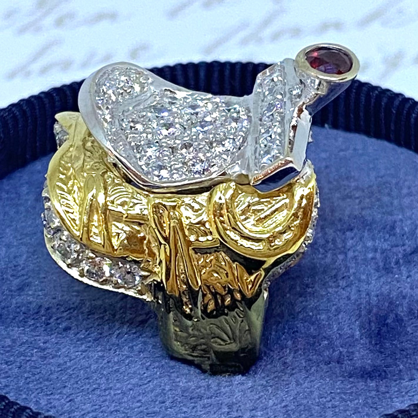 Vintage 18K Gold Ruby and Diamond Saddle Ring HIGH KARAT LLC