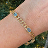 Vintage 14K Yellow Gold Blue Topaz Mariner Links Bracelet