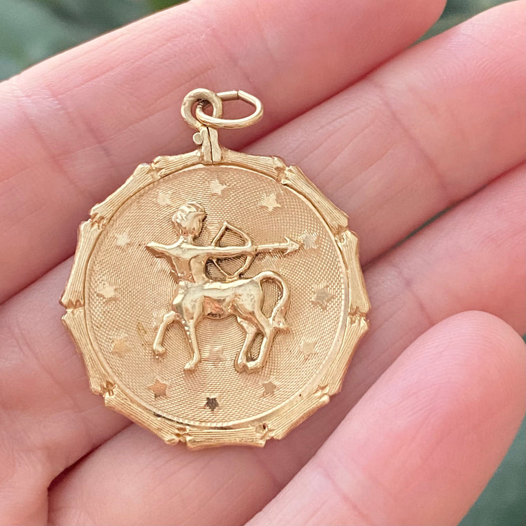 Vintage 14K Yellow Gold Sagittarius Zodiac Charm Pendant